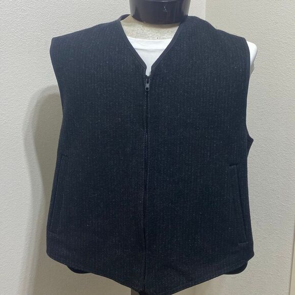 L.L. Bean Men's Wool Full Zip Vest Black Size Large Outdoor Adjustable Back - Picture 2 of 11